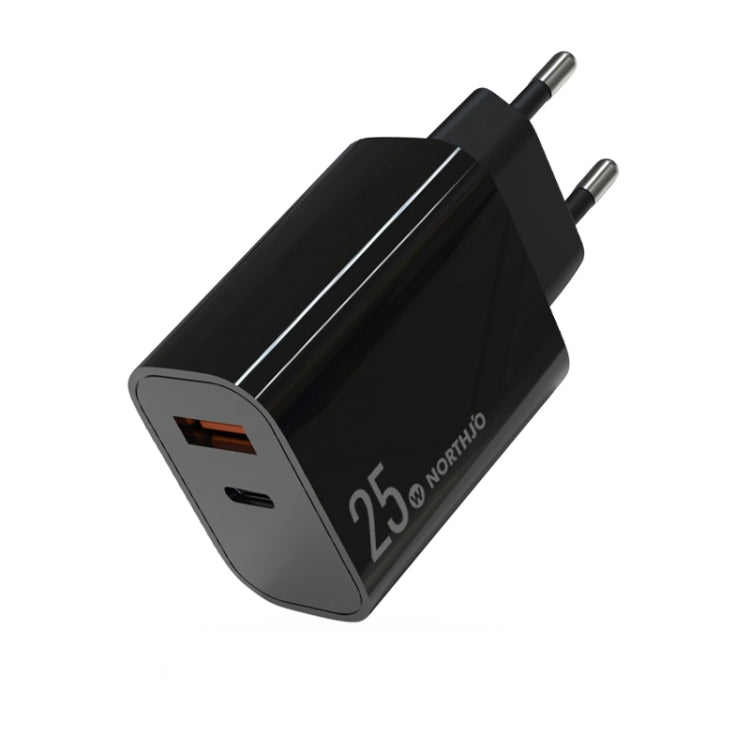 NORTHJO NOPD2502 PD 25W USB-C/Type-C + QC 3.0 USB Dual Ports Fast Charger, US Plug, EU Plug, UK Plug, AU Plug