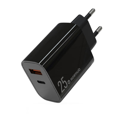 NORTHJO NOPD2502 PD 25W USB-C/Type-C + QC 3.0 USB Dual Ports Fast Charger, US Plug, EU Plug, UK Plug, AU Plug
