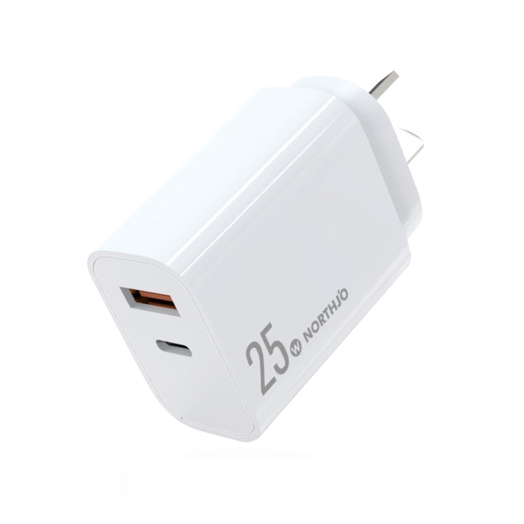 NORTHJO NOPD2502 PD 25W USB-C/Type-C + QC 3.0 USB Dual Ports Fast Charger, US Plug, EU Plug, UK Plug, AU Plug