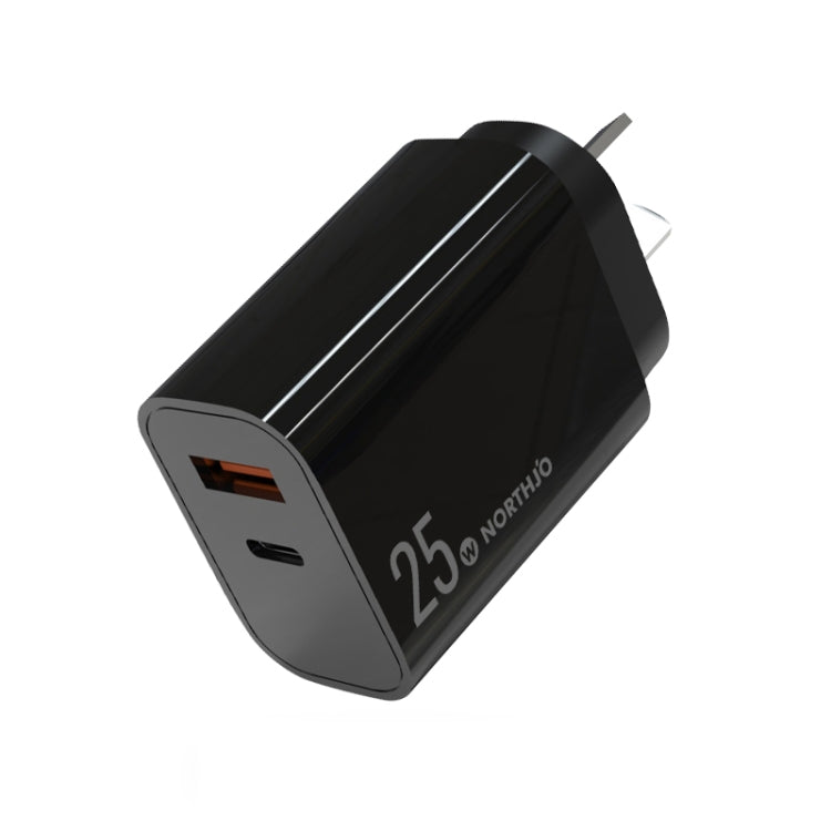 NORTHJO NOPD2502 PD 25W USB-C/Type-C + QC 3.0 USB Dual Ports Fast Charger, US Plug, EU Plug, UK Plug, AU Plug