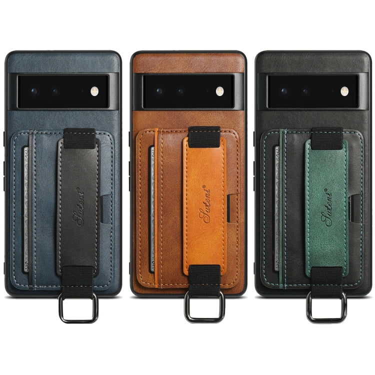 Suteni H13 Card Wallet Wrist Strap Holder PU Phone Case, For Googel Pixel 6, For Googel Pixel 6 Pro, For Googel Pixel 6a, For Googel Pixel 7 5G, For Googel Pixel 7 Pro 5G, For Googel Pixel 7a