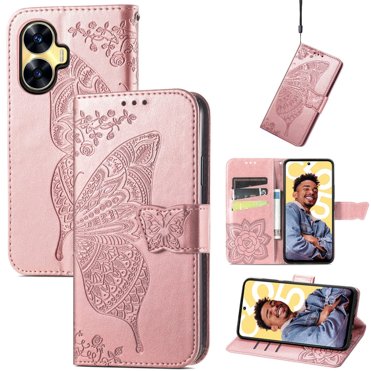 Butterfly Love Flower Embossed Leather Phone Case, For Infinix Note 12 G96, For Kyocera Android One S10, For OnePlus Ace 2, For Realme C55, For Tecno Pova Neo 5G, For ZTE Blade A52, For Samsung Galaxy A14 4G, For Samsung Galaxy A34 5G