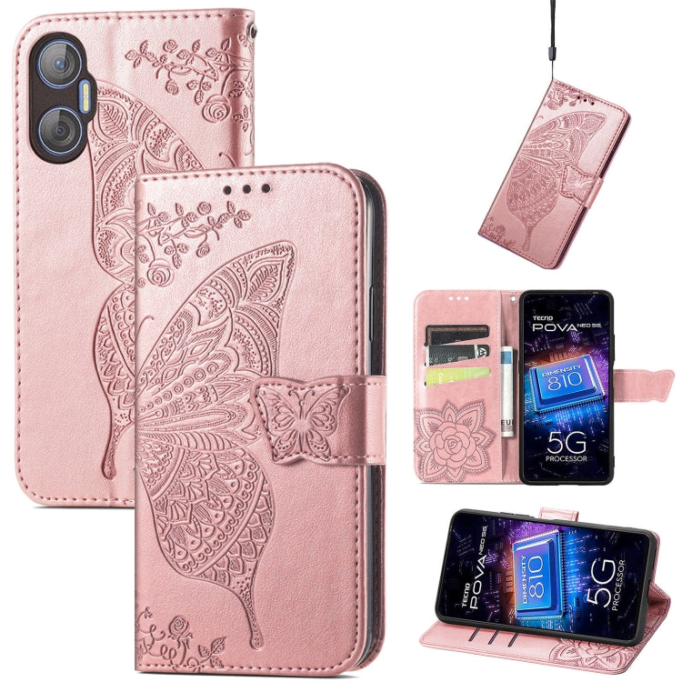 Butterfly Love Flower Embossed Leather Phone Case, For Infinix Note 12 G96, For Kyocera Android One S10, For OnePlus Ace 2, For Realme C55, For Tecno Pova Neo 5G, For ZTE Blade A52, For Samsung Galaxy A14 4G, For Samsung Galaxy A34 5G