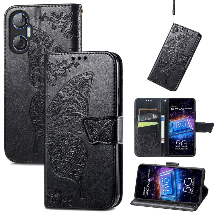 Butterfly Love Flower Embossed Leather Phone Case, For Infinix Note 12 G96, For Kyocera Android One S10, For OnePlus Ace 2, For Realme C55, For Tecno Pova Neo 5G, For ZTE Blade A52, For Samsung Galaxy A14 4G, For Samsung Galaxy A34 5G