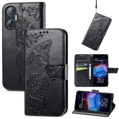 Butterfly Love Flower Embossed Leather Phone Case, For Infinix Note 12 G96, For Kyocera Android One S10, For OnePlus Ace 2, For Realme C55, For Tecno Pova Neo 5G, For ZTE Blade A52, For Samsung Galaxy A14 4G, For Samsung Galaxy A34 5G