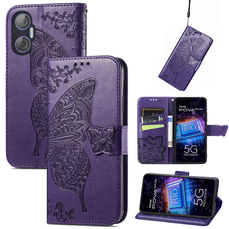 Butterfly Love Flower Embossed Leather Phone Case, For Infinix Note 12 G96, For Kyocera Android One S10, For OnePlus Ace 2, For Realme C55, For Tecno Pova Neo 5G, For ZTE Blade A52, For Samsung Galaxy A14 4G, For Samsung Galaxy A34 5G