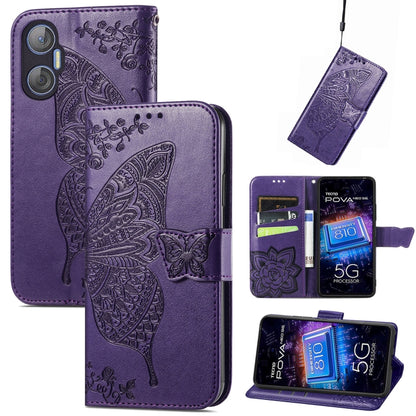 Butterfly Love Flower Embossed Leather Phone Case, For Infinix Note 12 G96, For Kyocera Android One S10, For OnePlus Ace 2, For Realme C55, For Tecno Pova Neo 5G, For ZTE Blade A52, For Samsung Galaxy A14 4G, For Samsung Galaxy A34 5G