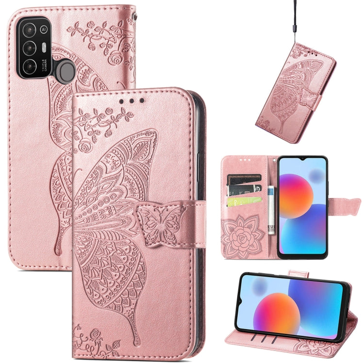 Butterfly Love Flower Embossed Leather Phone Case, For Infinix Note 12 G96, For Kyocera Android One S10, For OnePlus Ace 2, For Realme C55, For Tecno Pova Neo 5G, For ZTE Blade A52, For Samsung Galaxy A14 4G, For Samsung Galaxy A34 5G