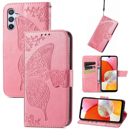 Butterfly Love Flower Embossed Leather Phone Case, For Infinix Note 12 G96, For Kyocera Android One S10, For OnePlus Ace 2, For Realme C55, For Tecno Pova Neo 5G, For ZTE Blade A52, For Samsung Galaxy A14 4G, For Samsung Galaxy A34 5G