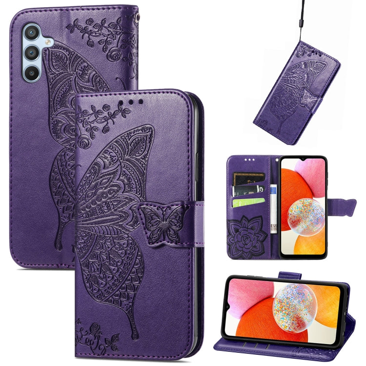 Butterfly Love Flower Embossed Leather Phone Case, For Infinix Note 12 G96, For Kyocera Android One S10, For OnePlus Ace 2, For Realme C55, For Tecno Pova Neo 5G, For ZTE Blade A52, For Samsung Galaxy A14 4G, For Samsung Galaxy A34 5G
