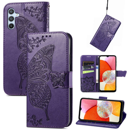Butterfly Love Flower Embossed Leather Phone Case, For Infinix Note 12 G96, For Kyocera Android One S10, For OnePlus Ace 2, For Realme C55, For Tecno Pova Neo 5G, For ZTE Blade A52, For Samsung Galaxy A14 4G, For Samsung Galaxy A34 5G