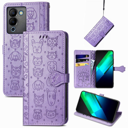 Cat and Dog Embossed Phone Leather Phone Case, For Infinix Note 12 G96, For Kyocera Android One S10, For OnePlus Ace 2, For Realme C55, For Tecno Pova Neo 5G, For vivo S15e, For Samsung Galaxy A14 4G, For Samsung Galaxy A34 5G