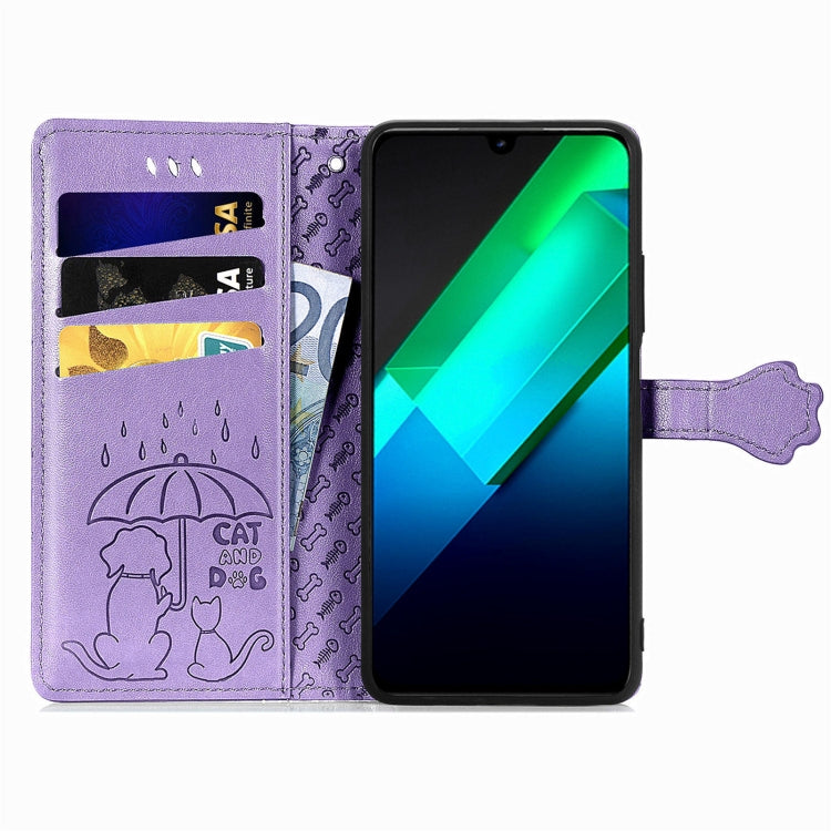 Cat and Dog Embossed Phone Leather Phone Case, For Infinix Note 12 G96, For Kyocera Android One S10, For OnePlus Ace 2, For Realme C55, For Tecno Pova Neo 5G, For vivo S15e, For Samsung Galaxy A14 4G, For Samsung Galaxy A34 5G