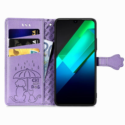 Cat and Dog Embossed Phone Leather Phone Case, For Infinix Note 12 G96, For Kyocera Android One S10, For OnePlus Ace 2, For Realme C55, For Tecno Pova Neo 5G, For vivo S15e, For Samsung Galaxy A14 4G, For Samsung Galaxy A34 5G