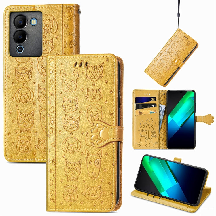 Cat and Dog Embossed Phone Leather Phone Case, For Infinix Note 12 G96, For Kyocera Android One S10, For OnePlus Ace 2, For Realme C55, For Tecno Pova Neo 5G, For vivo S15e, For Samsung Galaxy A14 4G, For Samsung Galaxy A34 5G