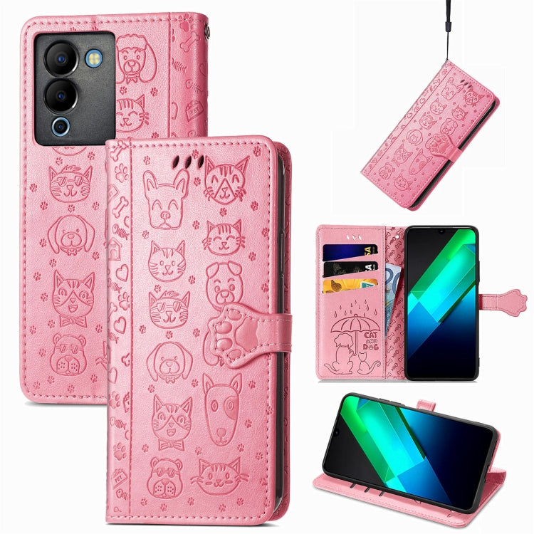 Cat and Dog Embossed Phone Leather Phone Case, For Infinix Note 12 G96, For Kyocera Android One S10, For OnePlus Ace 2, For Realme C55, For Tecno Pova Neo 5G, For vivo S15e, For Samsung Galaxy A14 4G, For Samsung Galaxy A34 5G