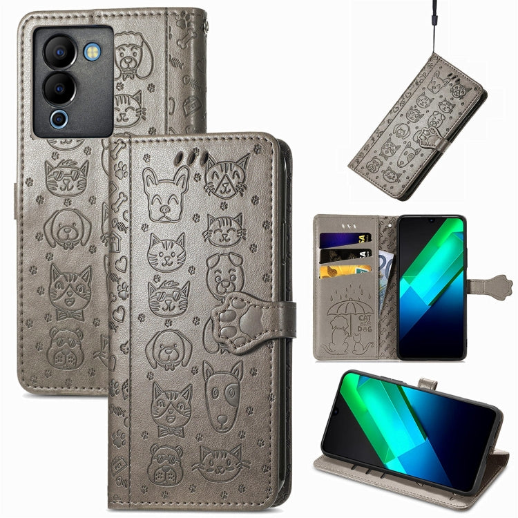 Cat and Dog Embossed Phone Leather Phone Case, For Infinix Note 12 G96, For Kyocera Android One S10, For OnePlus Ace 2, For Realme C55, For Tecno Pova Neo 5G, For vivo S15e, For Samsung Galaxy A14 4G, For Samsung Galaxy A34 5G