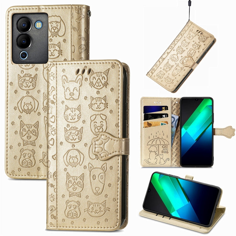 Cat and Dog Embossed Phone Leather Phone Case, For Infinix Note 12 G96, For Kyocera Android One S10, For OnePlus Ace 2, For Realme C55, For Tecno Pova Neo 5G, For vivo S15e, For Samsung Galaxy A14 4G, For Samsung Galaxy A34 5G