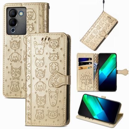Cat and Dog Embossed Phone Leather Phone Case, For Infinix Note 12 G96, For Kyocera Android One S10, For OnePlus Ace 2, For Realme C55, For Tecno Pova Neo 5G, For vivo S15e, For Samsung Galaxy A14 4G, For Samsung Galaxy A34 5G