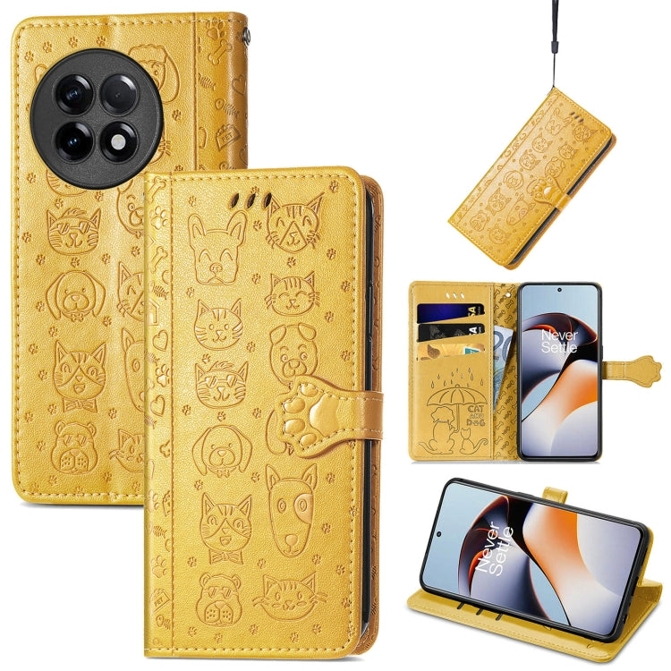 Cat and Dog Embossed Phone Leather Phone Case, For Infinix Note 12 G96, For Kyocera Android One S10, For OnePlus Ace 2, For Realme C55, For Tecno Pova Neo 5G, For vivo S15e, For Samsung Galaxy A14 4G, For Samsung Galaxy A34 5G