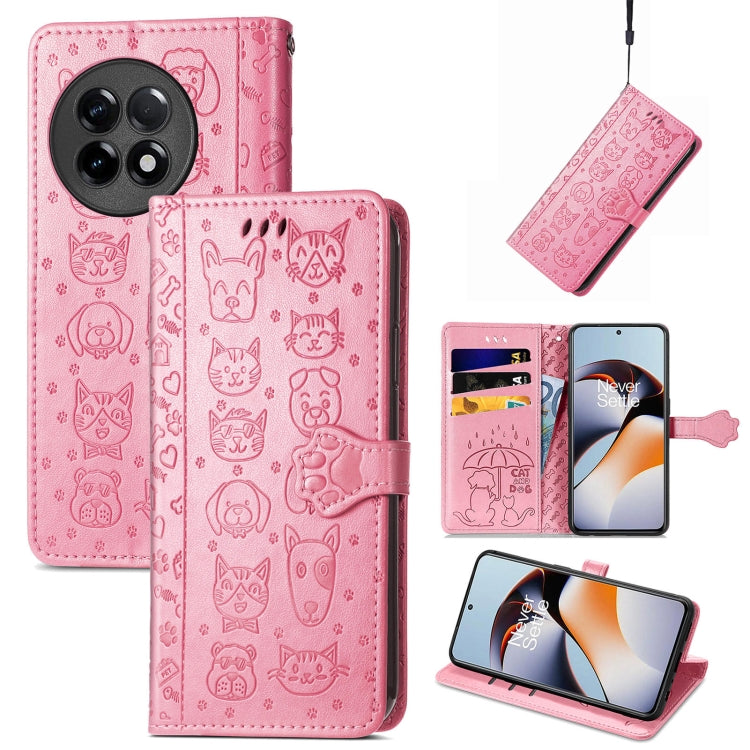 Cat and Dog Embossed Phone Leather Phone Case, For Infinix Note 12 G96, For Kyocera Android One S10, For OnePlus Ace 2, For Realme C55, For Tecno Pova Neo 5G, For vivo S15e, For Samsung Galaxy A14 4G, For Samsung Galaxy A34 5G