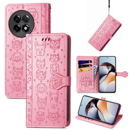 Cat and Dog Embossed Phone Leather Phone Case, For Infinix Note 12 G96, For Kyocera Android One S10, For OnePlus Ace 2, For Realme C55, For Tecno Pova Neo 5G, For vivo S15e, For Samsung Galaxy A14 4G, For Samsung Galaxy A34 5G