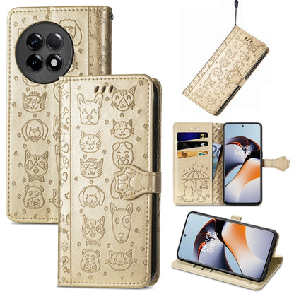 Cat and Dog Embossed Phone Leather Phone Case, For Infinix Note 12 G96, For Kyocera Android One S10, For OnePlus Ace 2, For Realme C55, For Tecno Pova Neo 5G, For vivo S15e, For Samsung Galaxy A14 4G, For Samsung Galaxy A34 5G