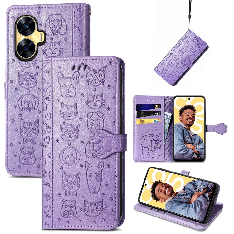 Cat and Dog Embossed Phone Leather Phone Case, For Infinix Note 12 G96, For Kyocera Android One S10, For OnePlus Ace 2, For Realme C55, For Tecno Pova Neo 5G, For vivo S15e, For Samsung Galaxy A14 4G, For Samsung Galaxy A34 5G