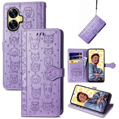Cat and Dog Embossed Phone Leather Phone Case, For Infinix Note 12 G96, For Kyocera Android One S10, For OnePlus Ace 2, For Realme C55, For Tecno Pova Neo 5G, For vivo S15e, For Samsung Galaxy A14 4G, For Samsung Galaxy A34 5G
