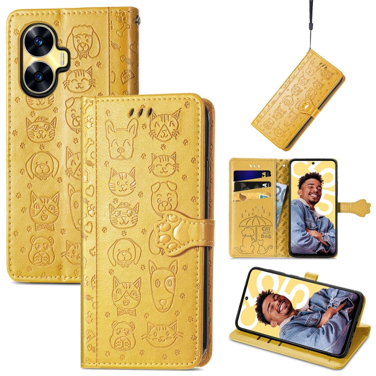 Cat and Dog Embossed Phone Leather Phone Case, For Infinix Note 12 G96, For Kyocera Android One S10, For OnePlus Ace 2, For Realme C55, For Tecno Pova Neo 5G, For vivo S15e, For Samsung Galaxy A14 4G, For Samsung Galaxy A34 5G
