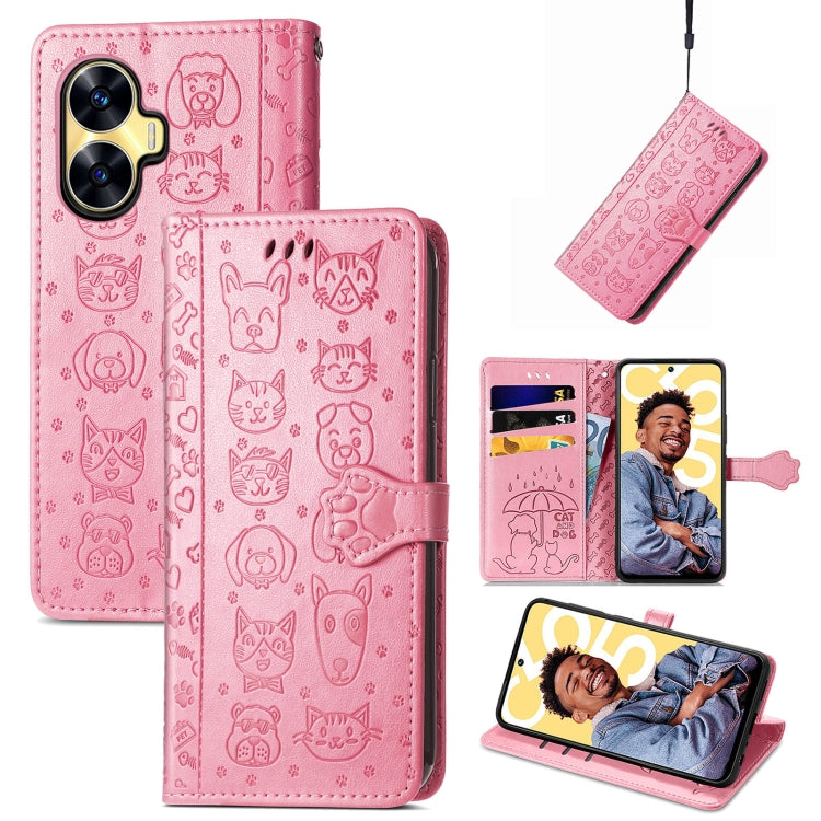Cat and Dog Embossed Phone Leather Phone Case, For Infinix Note 12 G96, For Kyocera Android One S10, For OnePlus Ace 2, For Realme C55, For Tecno Pova Neo 5G, For vivo S15e, For Samsung Galaxy A14 4G, For Samsung Galaxy A34 5G