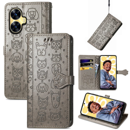 Cat and Dog Embossed Phone Leather Phone Case, For Infinix Note 12 G96, For Kyocera Android One S10, For OnePlus Ace 2, For Realme C55, For Tecno Pova Neo 5G, For vivo S15e, For Samsung Galaxy A14 4G, For Samsung Galaxy A34 5G