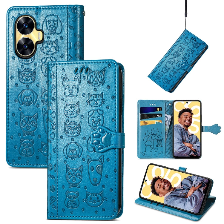 Cat and Dog Embossed Phone Leather Phone Case, For Infinix Note 12 G96, For Kyocera Android One S10, For OnePlus Ace 2, For Realme C55, For Tecno Pova Neo 5G, For vivo S15e, For Samsung Galaxy A14 4G, For Samsung Galaxy A34 5G