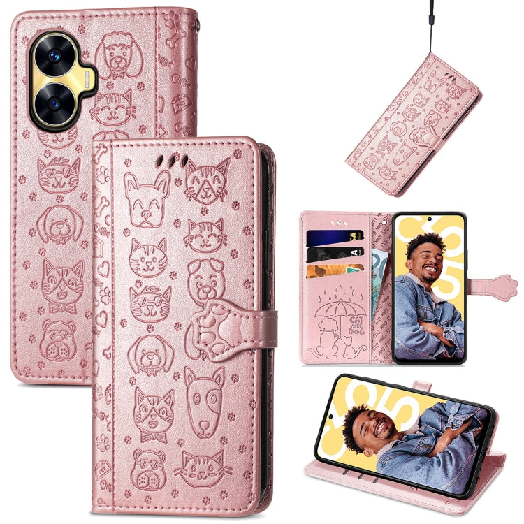 Cat and Dog Embossed Phone Leather Phone Case, For Infinix Note 12 G96, For Kyocera Android One S10, For OnePlus Ace 2, For Realme C55, For Tecno Pova Neo 5G, For vivo S15e, For Samsung Galaxy A14 4G, For Samsung Galaxy A34 5G