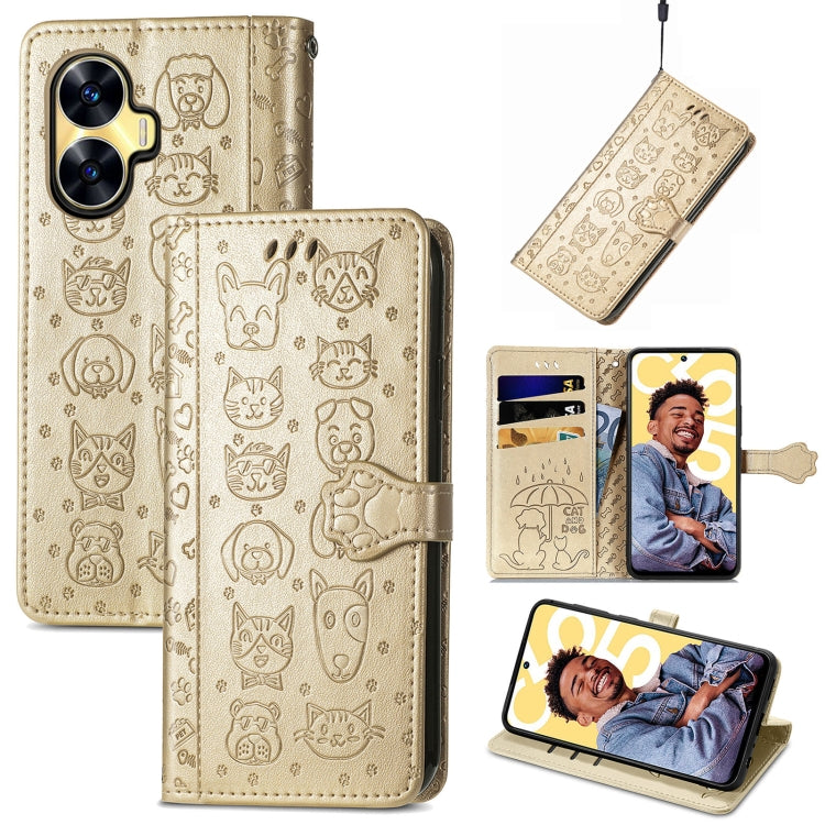 Cat and Dog Embossed Phone Leather Phone Case, For Infinix Note 12 G96, For Kyocera Android One S10, For OnePlus Ace 2, For Realme C55, For Tecno Pova Neo 5G, For vivo S15e, For Samsung Galaxy A14 4G, For Samsung Galaxy A34 5G