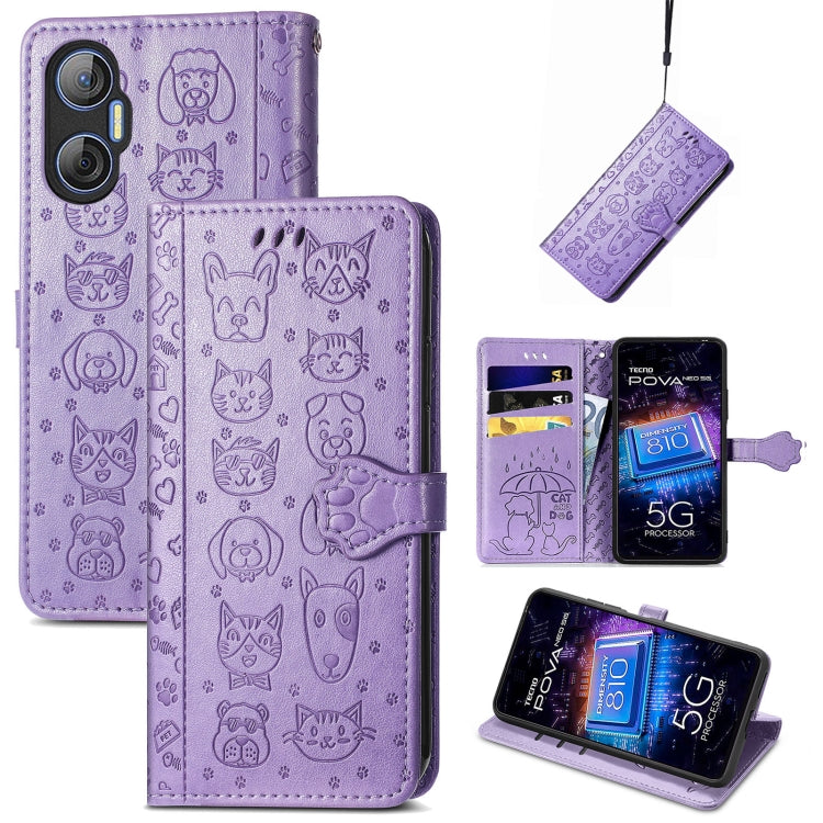 Cat and Dog Embossed Phone Leather Phone Case, For Infinix Note 12 G96, For Kyocera Android One S10, For OnePlus Ace 2, For Realme C55, For Tecno Pova Neo 5G, For vivo S15e, For Samsung Galaxy A14 4G, For Samsung Galaxy A34 5G