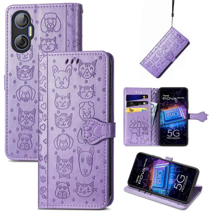 Cat and Dog Embossed Phone Leather Phone Case, For Infinix Note 12 G96, For Kyocera Android One S10, For OnePlus Ace 2, For Realme C55, For Tecno Pova Neo 5G, For vivo S15e, For Samsung Galaxy A14 4G, For Samsung Galaxy A34 5G