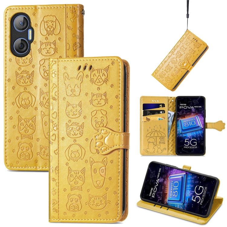 Cat and Dog Embossed Phone Leather Phone Case, For Infinix Note 12 G96, For Kyocera Android One S10, For OnePlus Ace 2, For Realme C55, For Tecno Pova Neo 5G, For vivo S15e, For Samsung Galaxy A14 4G, For Samsung Galaxy A34 5G