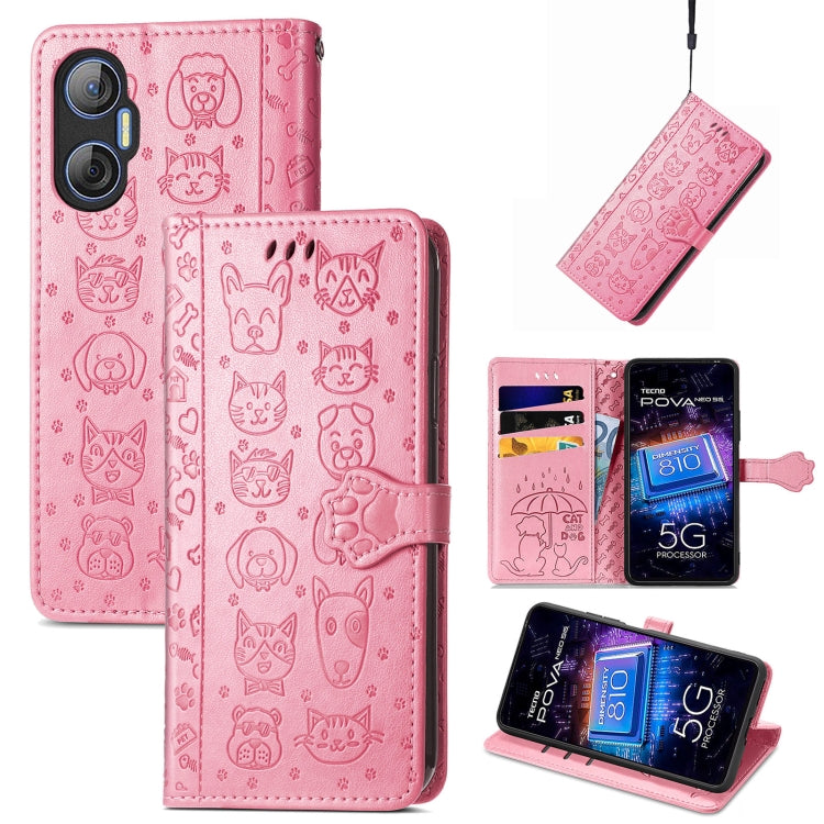 Cat and Dog Embossed Phone Leather Phone Case, For Infinix Note 12 G96, For Kyocera Android One S10, For OnePlus Ace 2, For Realme C55, For Tecno Pova Neo 5G, For vivo S15e, For Samsung Galaxy A14 4G, For Samsung Galaxy A34 5G