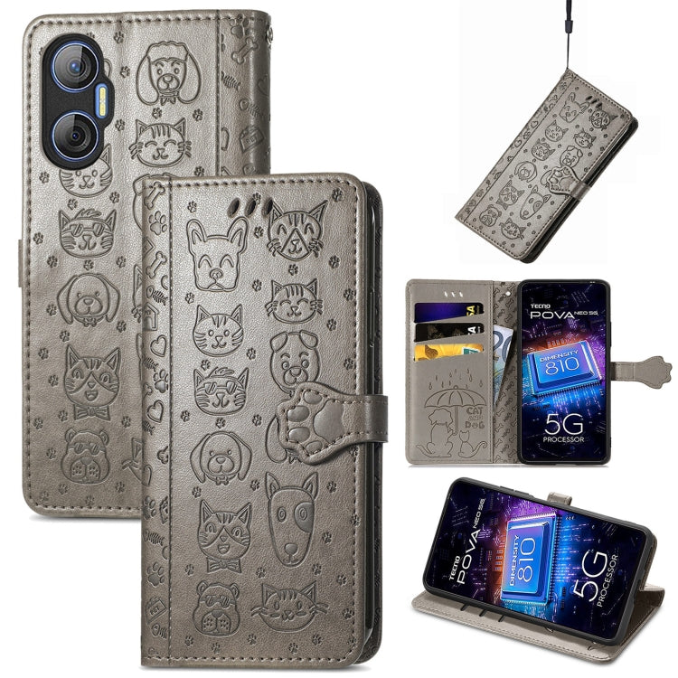 Cat and Dog Embossed Phone Leather Phone Case, For Infinix Note 12 G96, For Kyocera Android One S10, For OnePlus Ace 2, For Realme C55, For Tecno Pova Neo 5G, For vivo S15e, For Samsung Galaxy A14 4G, For Samsung Galaxy A34 5G