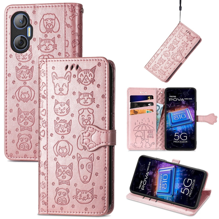 Cat and Dog Embossed Phone Leather Phone Case, For Infinix Note 12 G96, For Kyocera Android One S10, For OnePlus Ace 2, For Realme C55, For Tecno Pova Neo 5G, For vivo S15e, For Samsung Galaxy A14 4G, For Samsung Galaxy A34 5G
