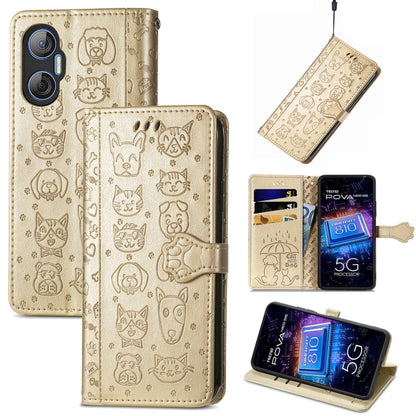 Cat and Dog Embossed Phone Leather Phone Case, For Infinix Note 12 G96, For Kyocera Android One S10, For OnePlus Ace 2, For Realme C55, For Tecno Pova Neo 5G, For vivo S15e, For Samsung Galaxy A14 4G, For Samsung Galaxy A34 5G