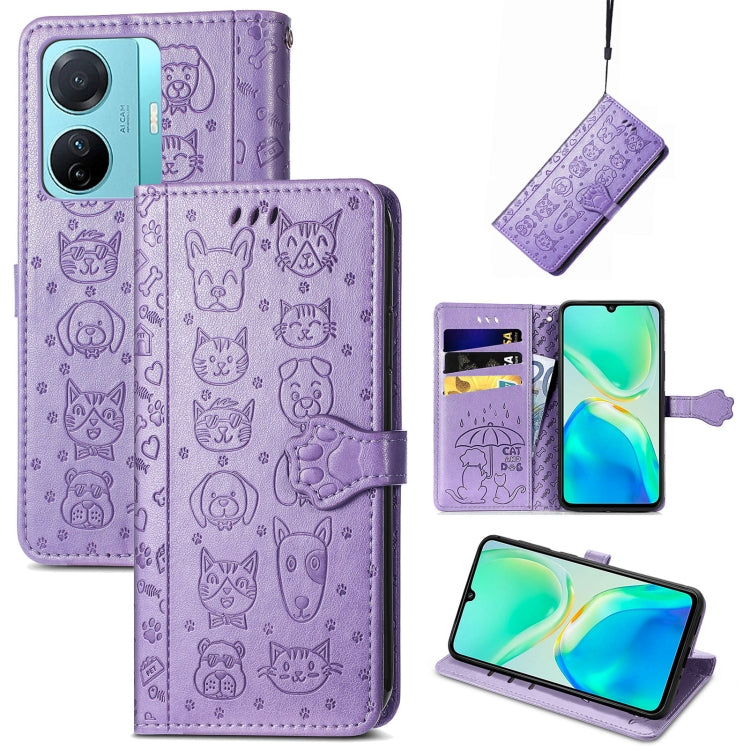 Cat and Dog Embossed Phone Leather Phone Case, For Infinix Note 12 G96, For Kyocera Android One S10, For OnePlus Ace 2, For Realme C55, For Tecno Pova Neo 5G, For vivo S15e, For Samsung Galaxy A14 4G, For Samsung Galaxy A34 5G