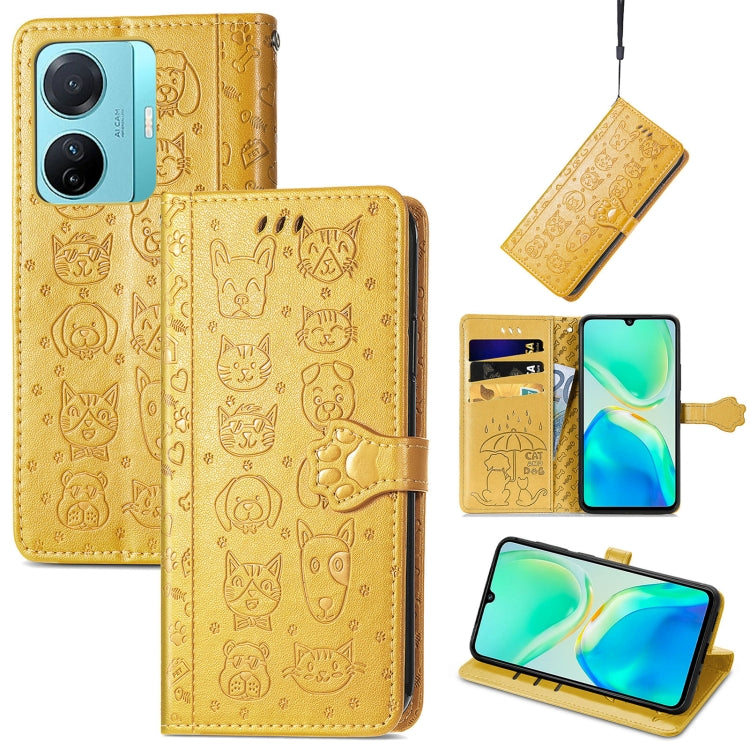 Cat and Dog Embossed Phone Leather Phone Case, For Infinix Note 12 G96, For Kyocera Android One S10, For OnePlus Ace 2, For Realme C55, For Tecno Pova Neo 5G, For vivo S15e, For Samsung Galaxy A14 4G, For Samsung Galaxy A34 5G