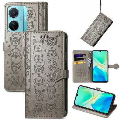 Cat and Dog Embossed Phone Leather Phone Case, For Infinix Note 12 G96, For Kyocera Android One S10, For OnePlus Ace 2, For Realme C55, For Tecno Pova Neo 5G, For vivo S15e, For Samsung Galaxy A14 4G, For Samsung Galaxy A34 5G