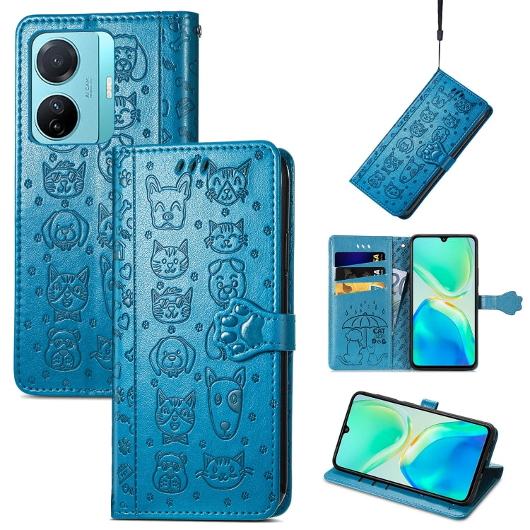 Cat and Dog Embossed Phone Leather Phone Case, For Infinix Note 12 G96, For Kyocera Android One S10, For OnePlus Ace 2, For Realme C55, For Tecno Pova Neo 5G, For vivo S15e, For Samsung Galaxy A14 4G, For Samsung Galaxy A34 5G
