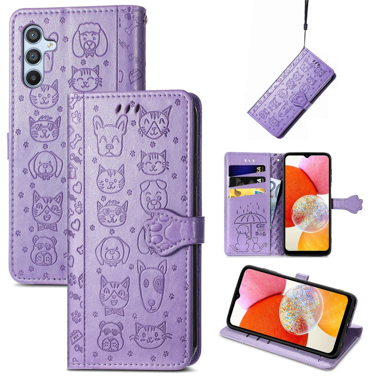 Cat and Dog Embossed Phone Leather Phone Case, For Infinix Note 12 G96, For Kyocera Android One S10, For OnePlus Ace 2, For Realme C55, For Tecno Pova Neo 5G, For vivo S15e, For Samsung Galaxy A14 4G, For Samsung Galaxy A34 5G