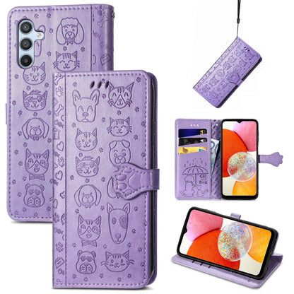 Cat and Dog Embossed Phone Leather Phone Case, For Infinix Note 12 G96, For Kyocera Android One S10, For OnePlus Ace 2, For Realme C55, For Tecno Pova Neo 5G, For vivo S15e, For Samsung Galaxy A14 4G, For Samsung Galaxy A34 5G