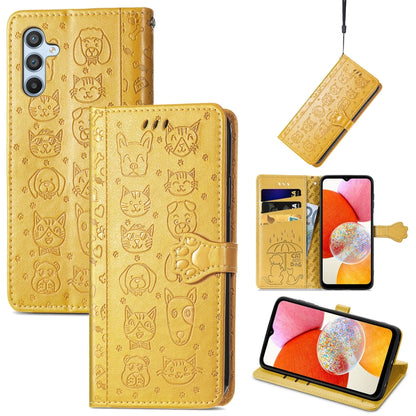 Cat and Dog Embossed Phone Leather Phone Case, For Infinix Note 12 G96, For Kyocera Android One S10, For OnePlus Ace 2, For Realme C55, For Tecno Pova Neo 5G, For vivo S15e, For Samsung Galaxy A14 4G, For Samsung Galaxy A34 5G