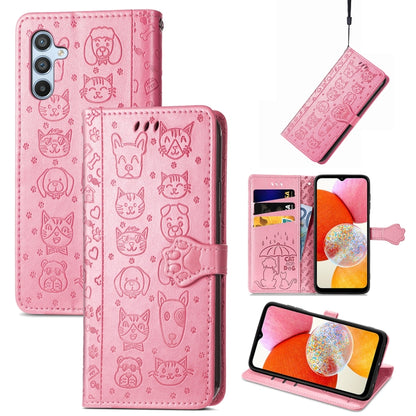 Cat and Dog Embossed Phone Leather Phone Case, For Infinix Note 12 G96, For Kyocera Android One S10, For OnePlus Ace 2, For Realme C55, For Tecno Pova Neo 5G, For vivo S15e, For Samsung Galaxy A14 4G, For Samsung Galaxy A34 5G